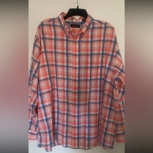 Roundtree & Yorke Coral and Blue Plaid Button Down Shirt Size XXL 100% Cotton